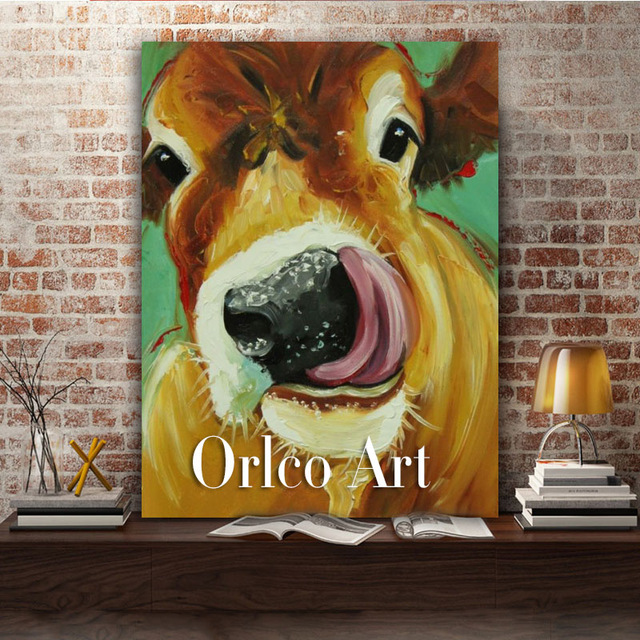 640x640 Hand Painted Animals Oil Painting On Canvas Abstract Color Cow - Wall Painting Of Animals