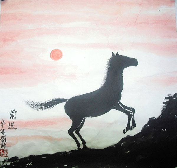 600x570 Advancing Horse Original Chinese Painting Wall Art Chinese - Wall Painting With Horses