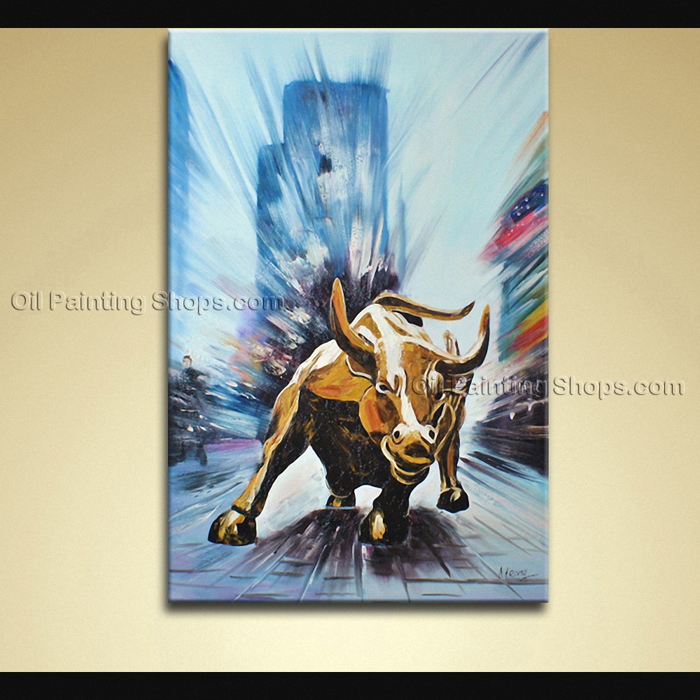 1000x1000 Hand Painted Elegant Modern Abstract Painting Wall Art Wall Street - Wall Street Bull Painting