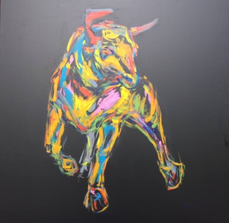 770x752 Saatchi Art Wall Street Bull Painting By Nicole Leidenfrost - Wall Street Bull Painting