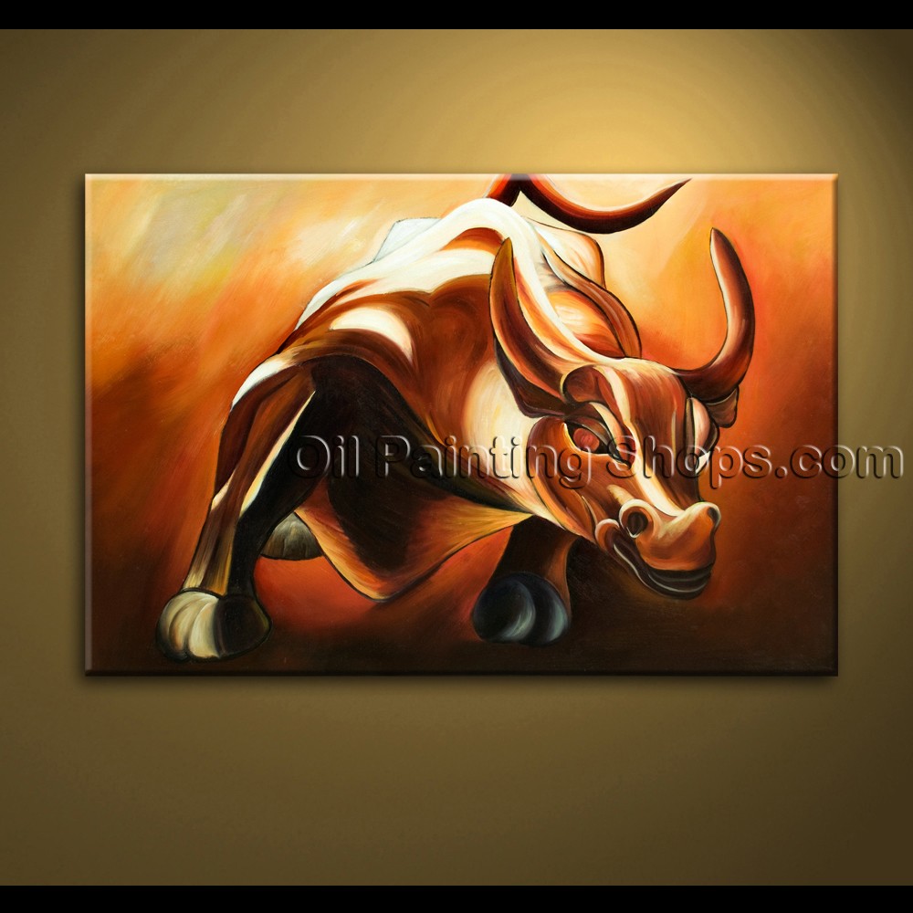 1000x1000 Original Hand Painted Unique Abstract Painting New York Bull - Wall Street Bull Painting