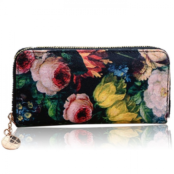 600x600 Simple Japanese Style Oil Painting Flowers Pattern Pu Long Purse - Wallet Painting