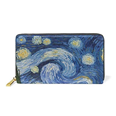 385x385 Women Genuine Leather Wallet Purse Starry Night Van Gogh Oil - Wallet Painting
