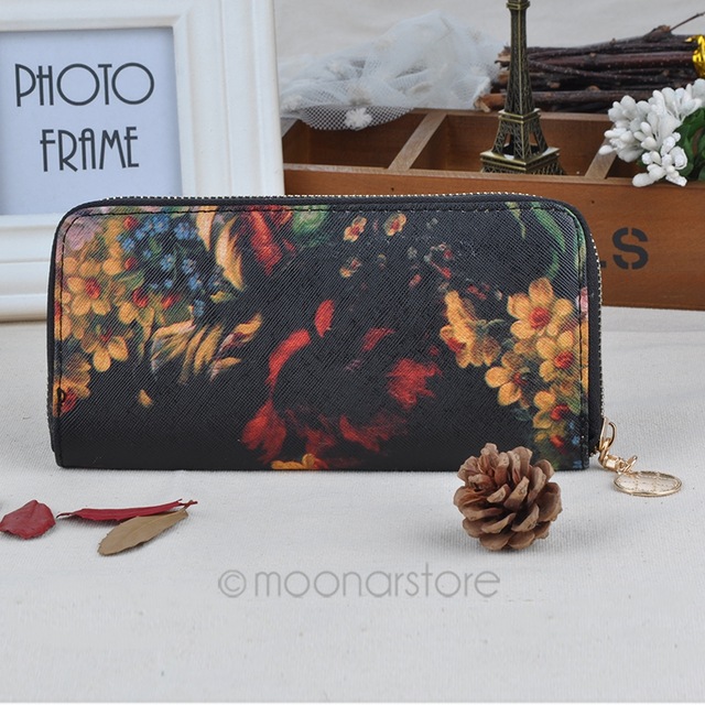 640x640 Women Handbag Leather Long Purses Oil Painting Retro Wallets - Wallet Painting