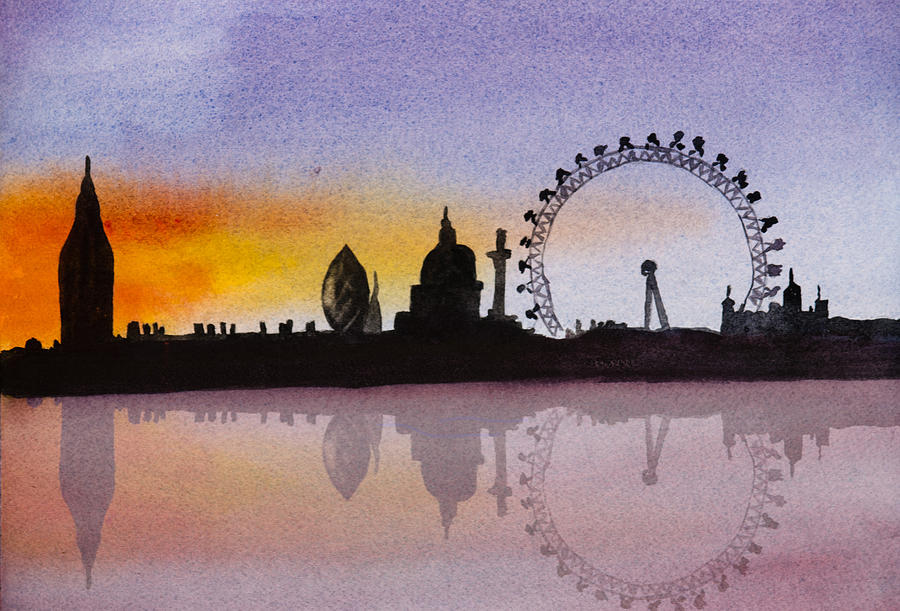 900x611 London Skyline At Sunset Painting By Donna Walsh - Walsh Painting