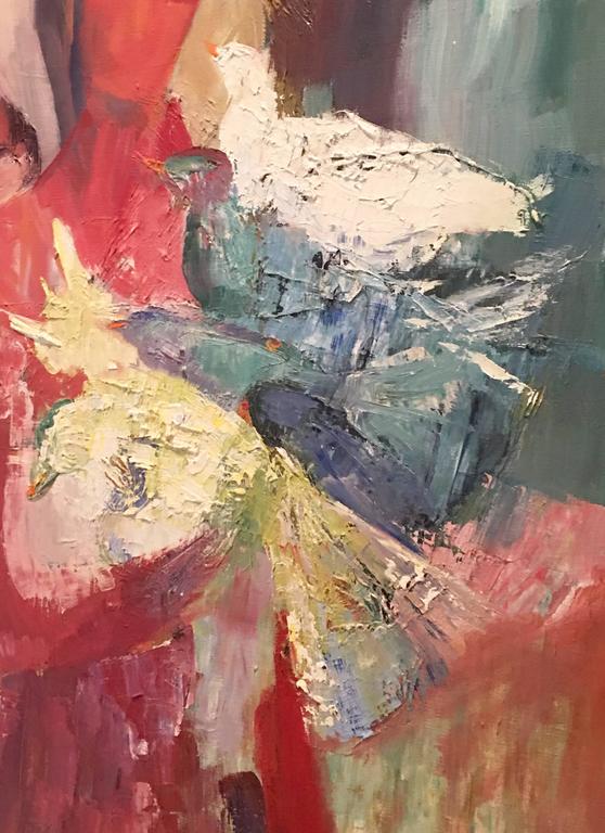 558x768 Girl With Doves Oil Painting Signed By E. Walsh - Walsh Painting