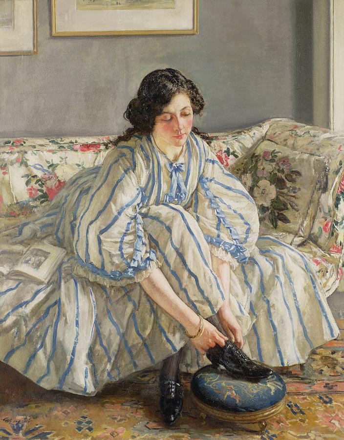 704x900 Tying Her Shoe Painting By Sir Walter Russell - Walter Painting