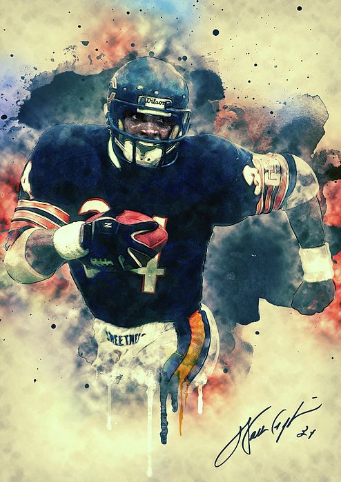 494x699 Walter Payton, Chicago Bears, Portrait, Painting, Watercolor - Walter Payton Painting