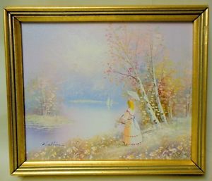 300x257 Walton Signed Oil Painting Impressionism Romantic Monet Style Lake - Walton Painting