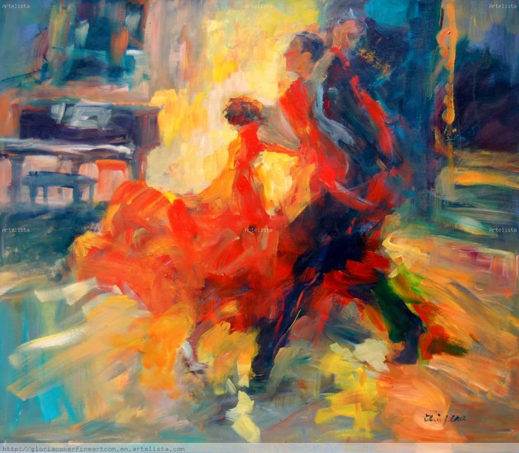 1024x895 Red Waltz With Piano Gloria Coker - Waltz Dance Painting