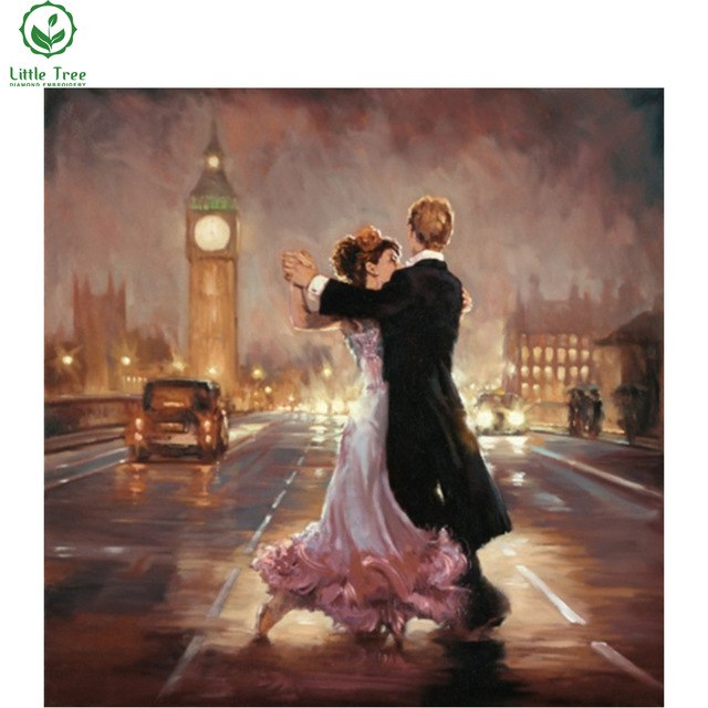 640x640 Diy Diamond Embroidery Midnight Street Waltz Lover Couple Oil - Waltz Dance Painting