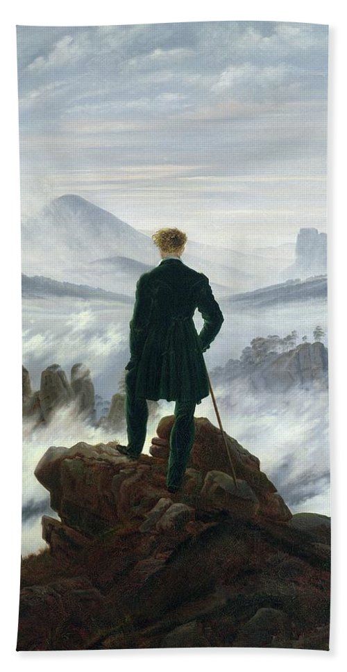500x967 The Wanderer Above The Sea Of Fog Beach Sheet For Sale By Caspar - Wanderer Above The Sea Of Fog Painting