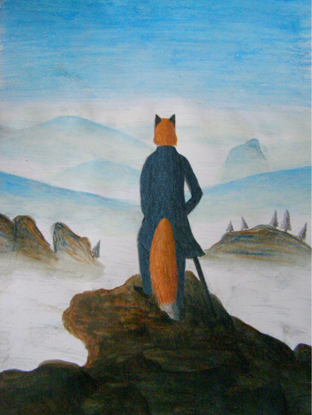 1024x1365 Wanderer Above The Sea Of Fog By Roborak - Wanderer Above The Sea Of Fog Painting