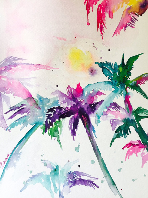 570x760 Tropical Palm Trees Watercolors Painting Travel Illustration - Wanderlust Painting