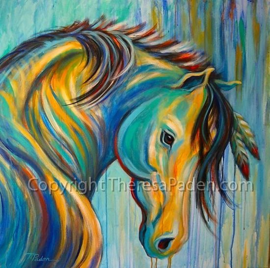 550x546 Loyal One By Theresa Paden, Painting Of A Native American War - War Horse Painting