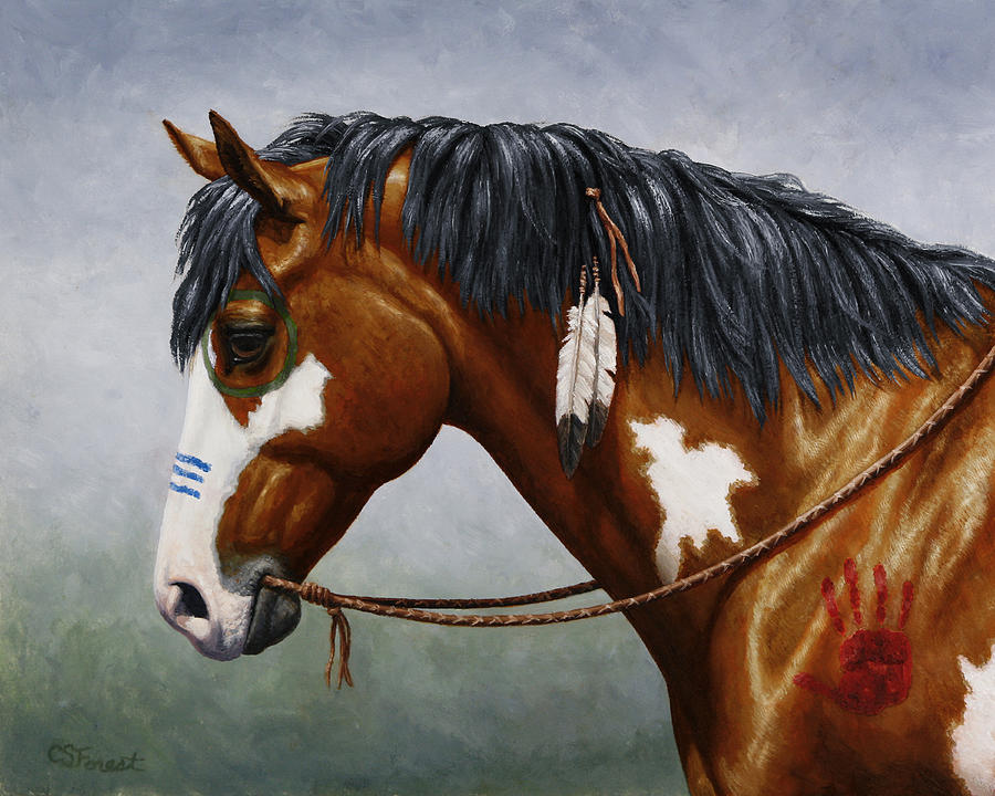 900x720 Bay Native American War Horse Painting By Crista Forest - War Horse Painting