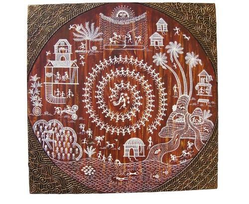 500x411 Warli Painting In Brown Canvas, Large - Warli Painting