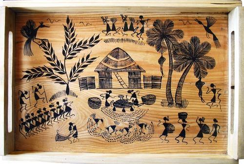 500x337 Warli Painting On Wooden Tray Koshi Art And Crafts Pvt. Ltd - Warli Painting