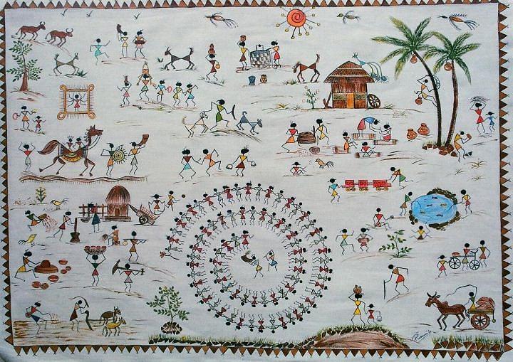 720x509 Warli Painting Village Life Painting By Kalasiddhii Art - Warli Painting