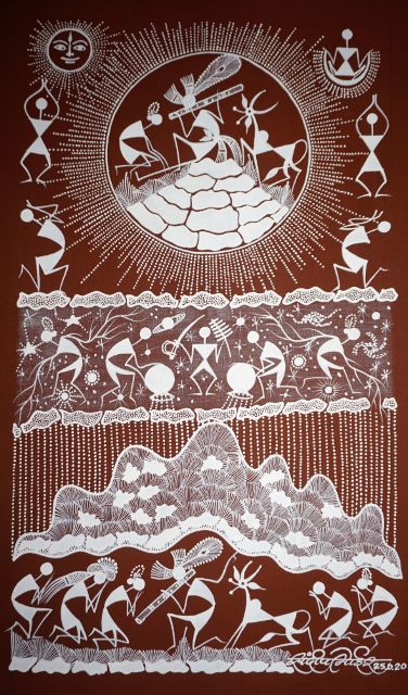 376x640 Buy Online 100% Authentic Warli Paintings Geographical Indications - Warli Painting On Canvas