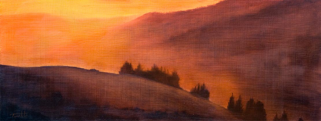 1111x420 Warm Mountains Sunset Oil Painting Fine Arts Gallery - Warm Painting