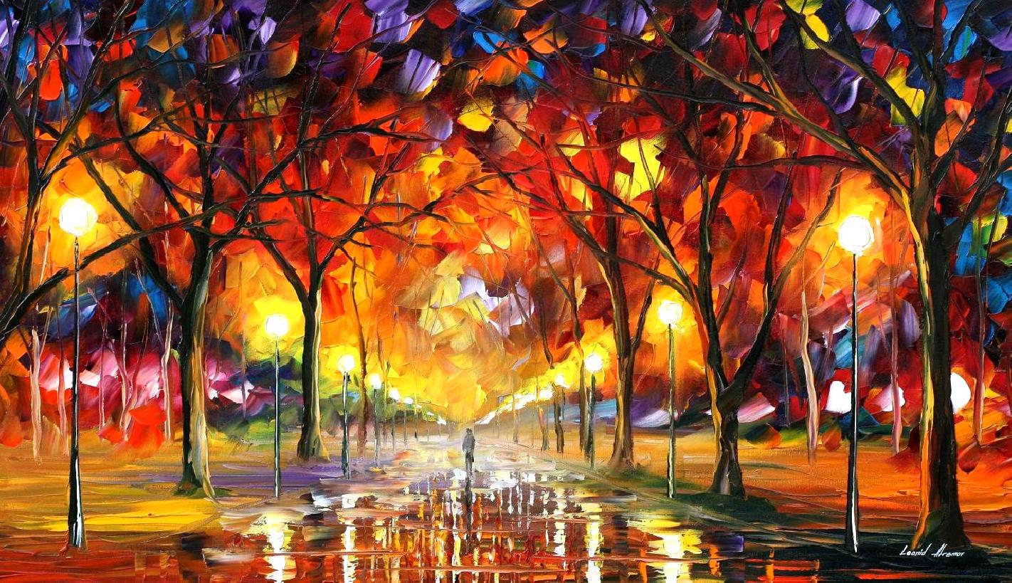 1422x819 Warm Rain Drops Palette Knife Oil Painting On Canvas By Leonid - Warm Painting Colors