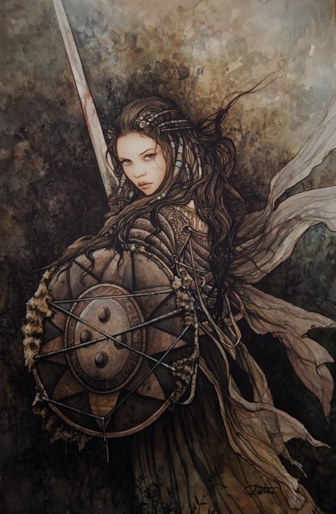 490x750 Absolutely Stunning Female Warrior, Shield And Sword. Arantza - Warrior Woman Painting