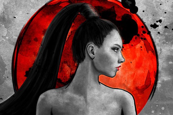 570x379 Red Warrior Woman Painting Museum Quality Art Print - Warrior Woman Painting