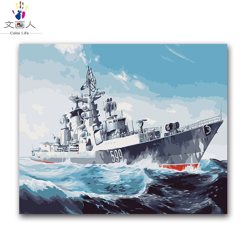 800x800 Military Warship Seascape Picture Diy Oil Painting Coloring By - Warship Painting