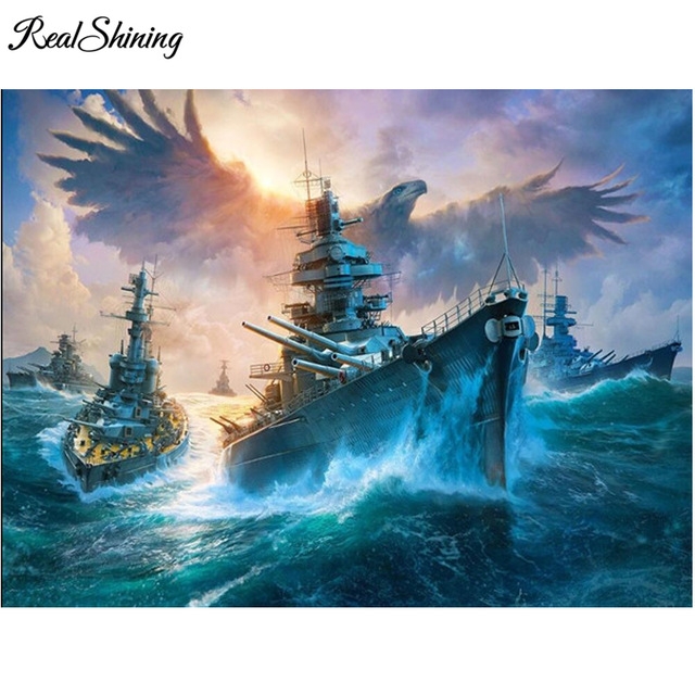 640x640 Realshining Eagle Warship Diy Square Full Diamond Painting Cross - Warship Painting