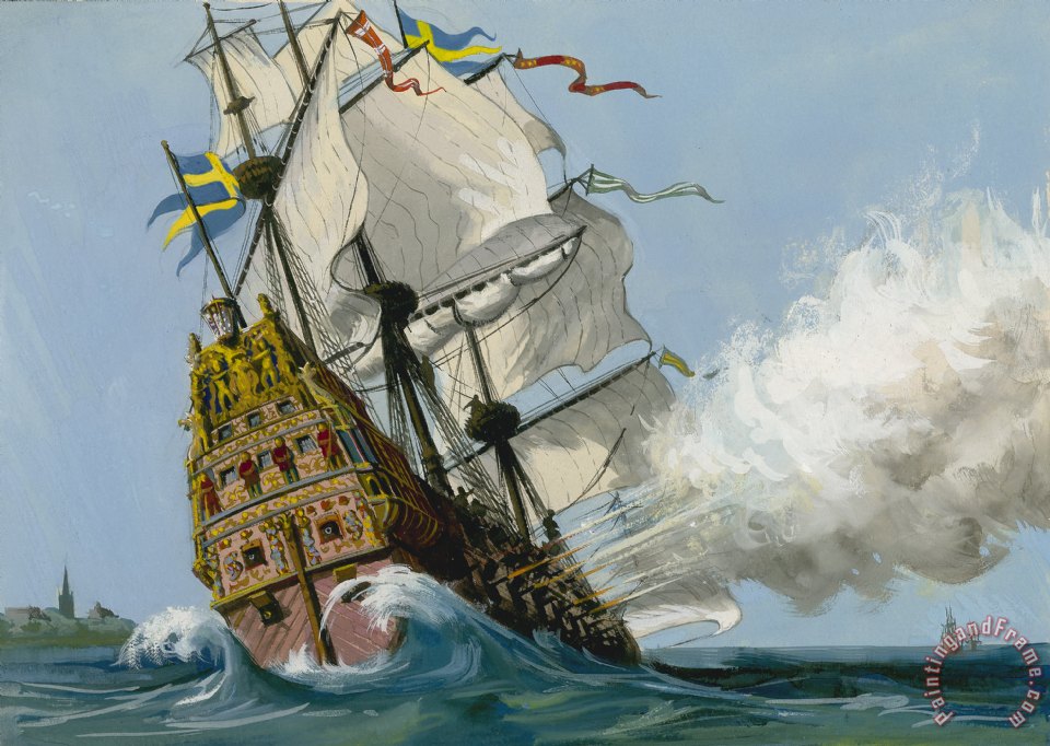 960x682 Ralph Bruce The Swedish Warship Vasa Painting - Warship Painting