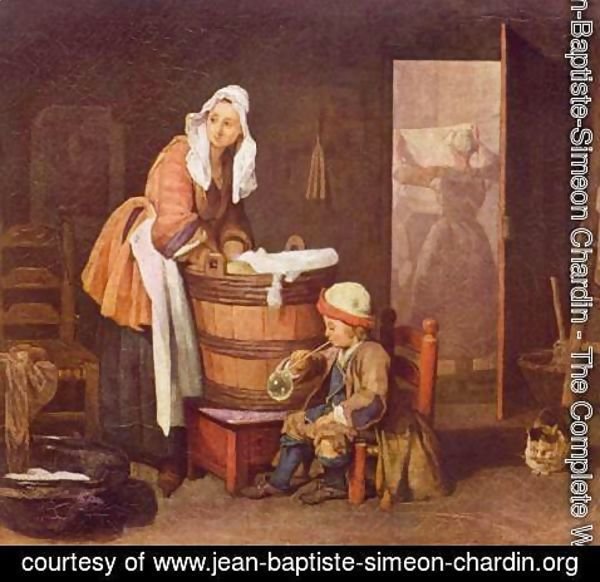 600x582 Jean Baptiste Simeon Chardin - Washer Woman Painting