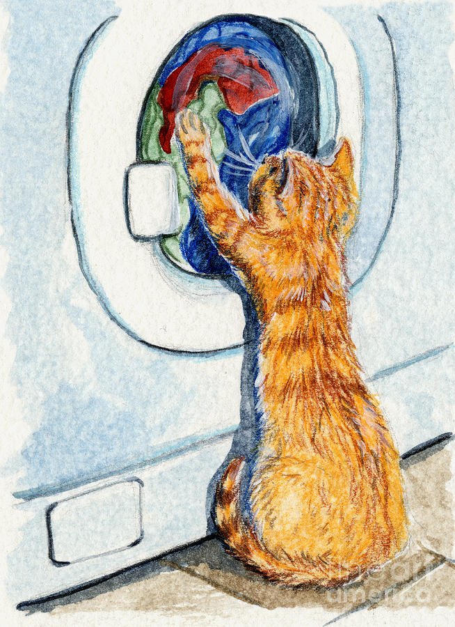 654x900 Kitten And Washing Machine 204 Painting By Svetlana Ledneva Schukina - Washing Machine Painting