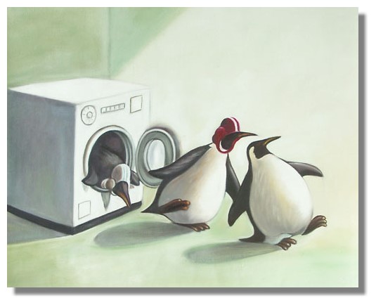 535x434 The Penguin After Bath Wash Machine Painting Funny - Washing Machine Painting
