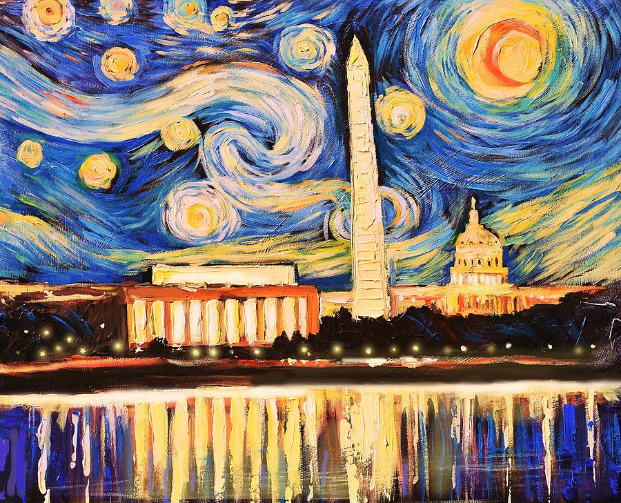 900x729 D.c. Starry Night Painting By Zachary Sasim - Washington Dc Painting