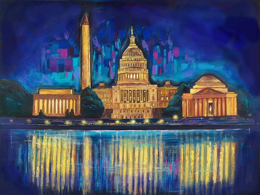 900x675 Fantasy Night In D.c. Painting By Zachary Sasim - Washington Dc Painting