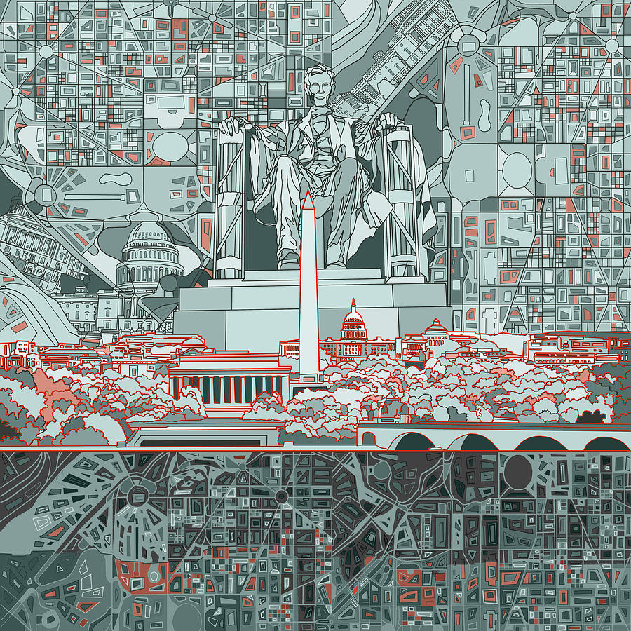 900x900 Washington Dc Skyline Abstract Painting By Bekim Art - Washington Dc Painting