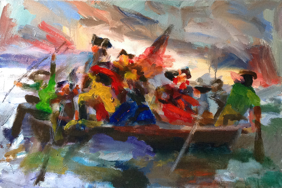 1080x720 Alex Schaefer Washington Crossing The Delaware, Oil On Canvas, 24 - Washington Delaware Painting