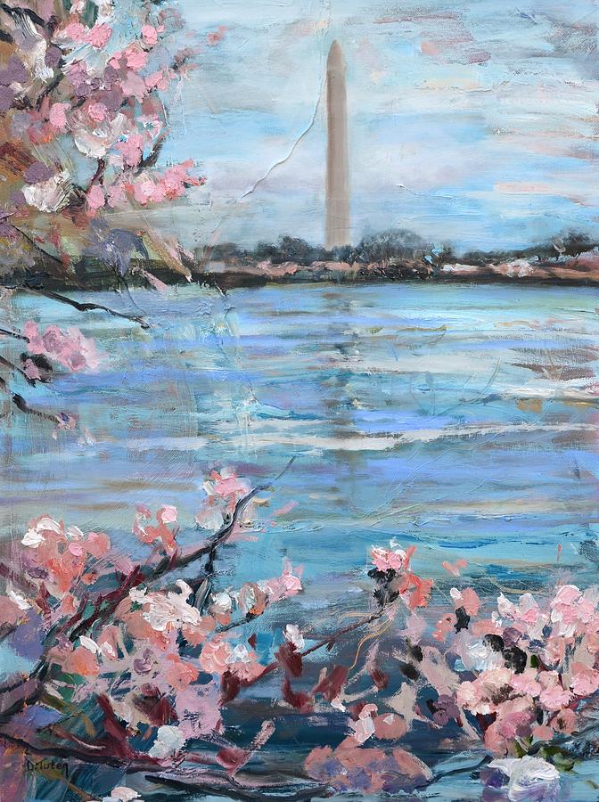 672x900 The Washington Monument At Cherry Blossom Festival Painting - Washington Monument Painting