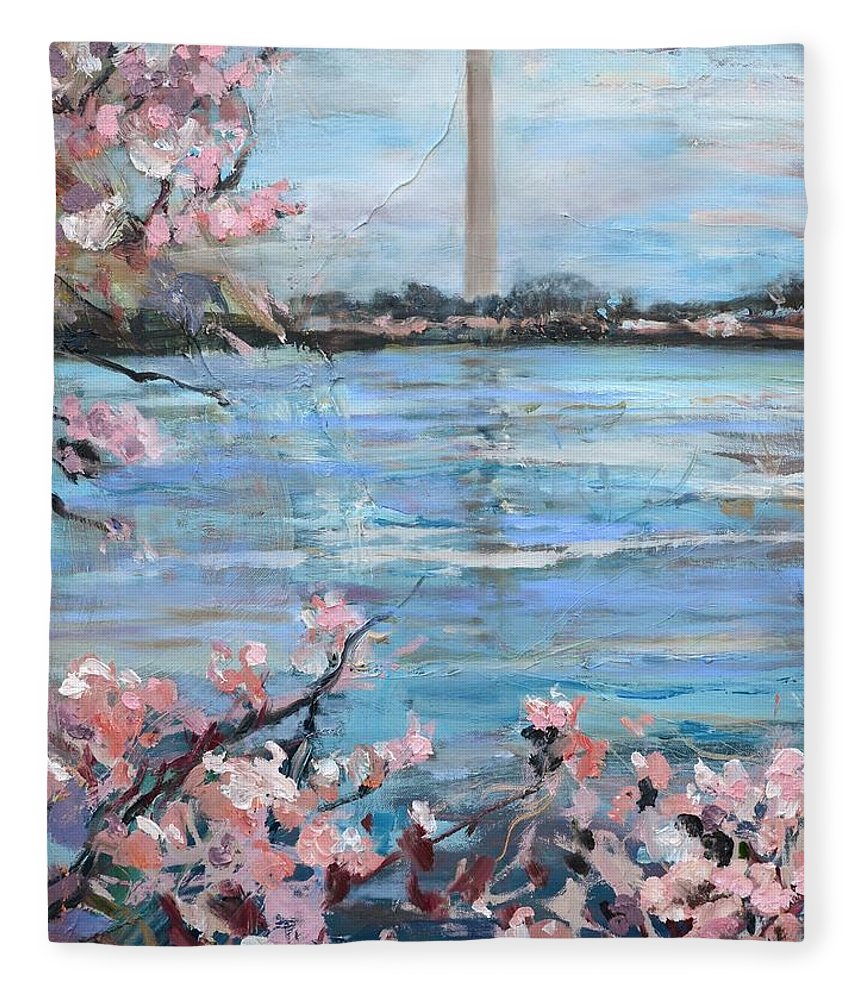 860x1000 The Washington Monument At Cherry Blossom Festival Painting Fleece - Washington Monument Painting