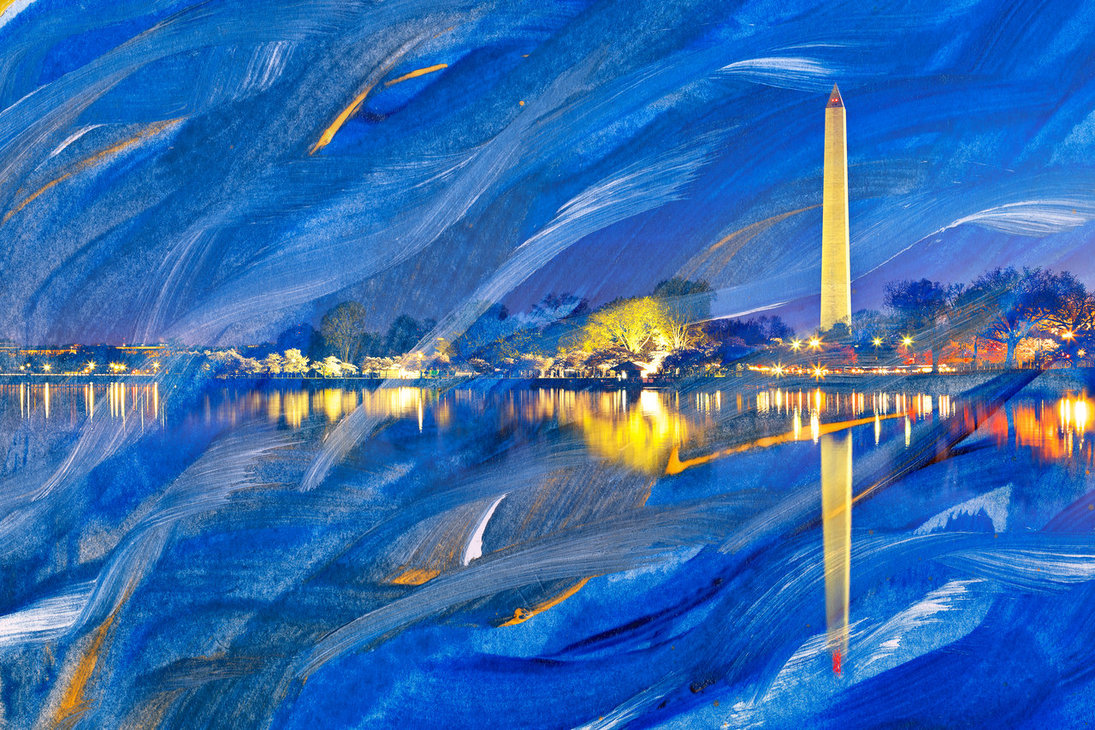 1095x730 Acrylic Waves Of Washington Dc By Somadjinn - Washington Monument Painting