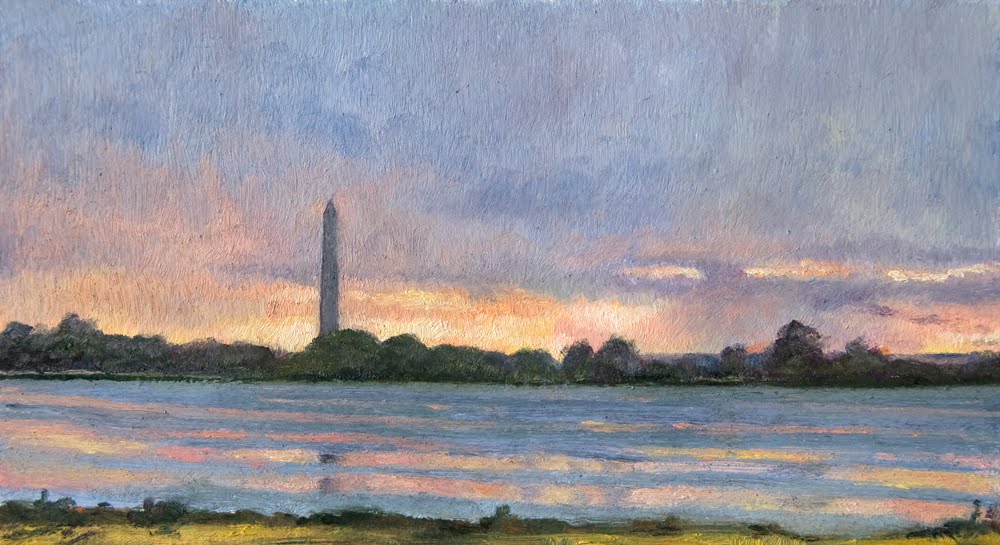 1000x545 Washington Monument Across The Potomac, 5 X 9 Inches Elizabeth Floyd - Washington Monument Painting