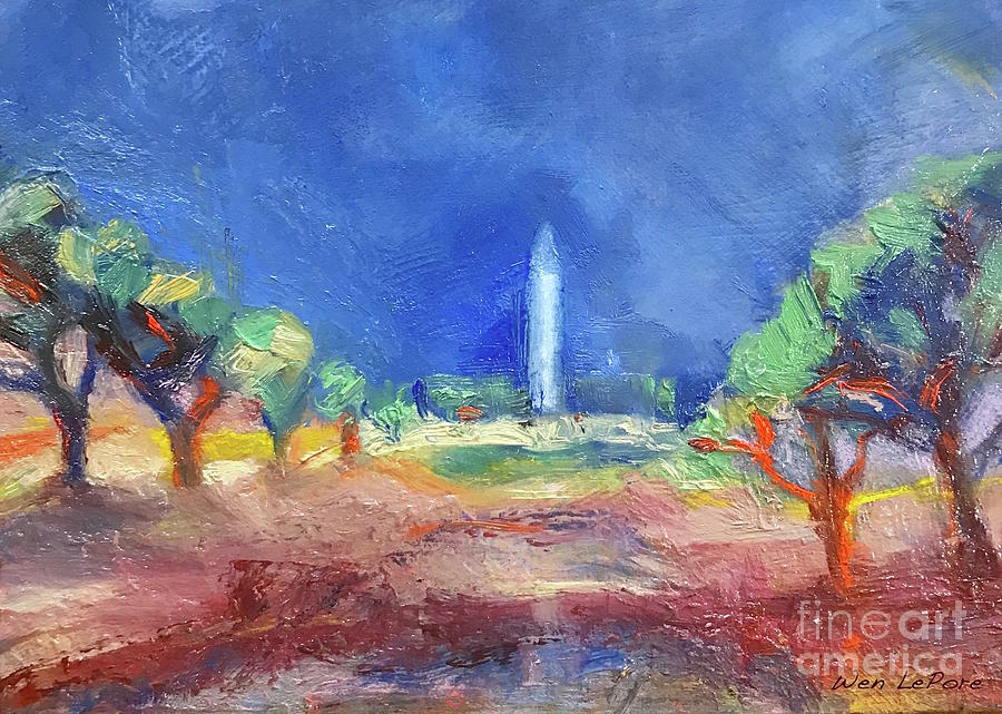 900x641 Washington Monument Ii Painting By Wen Lepore - Washington Monument Painting