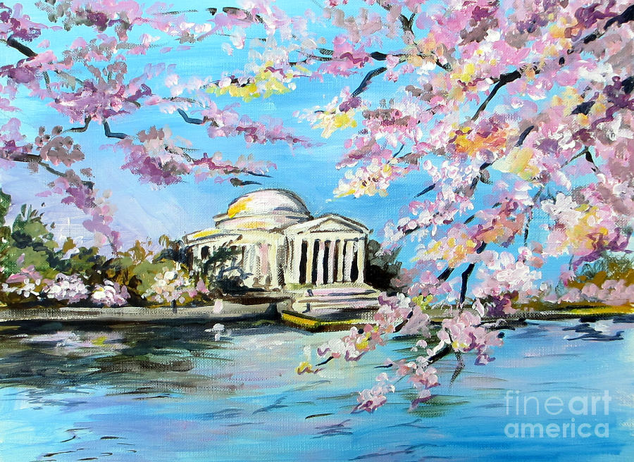 900x656 Washington Monument In Bloom Painting By Marta Lopez - Washington Monument Painting
