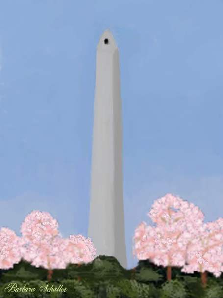 455x607 Washington Monument And Cherry Blossoms (Freehand Painting) Bobbi - Washington Monument Painting
