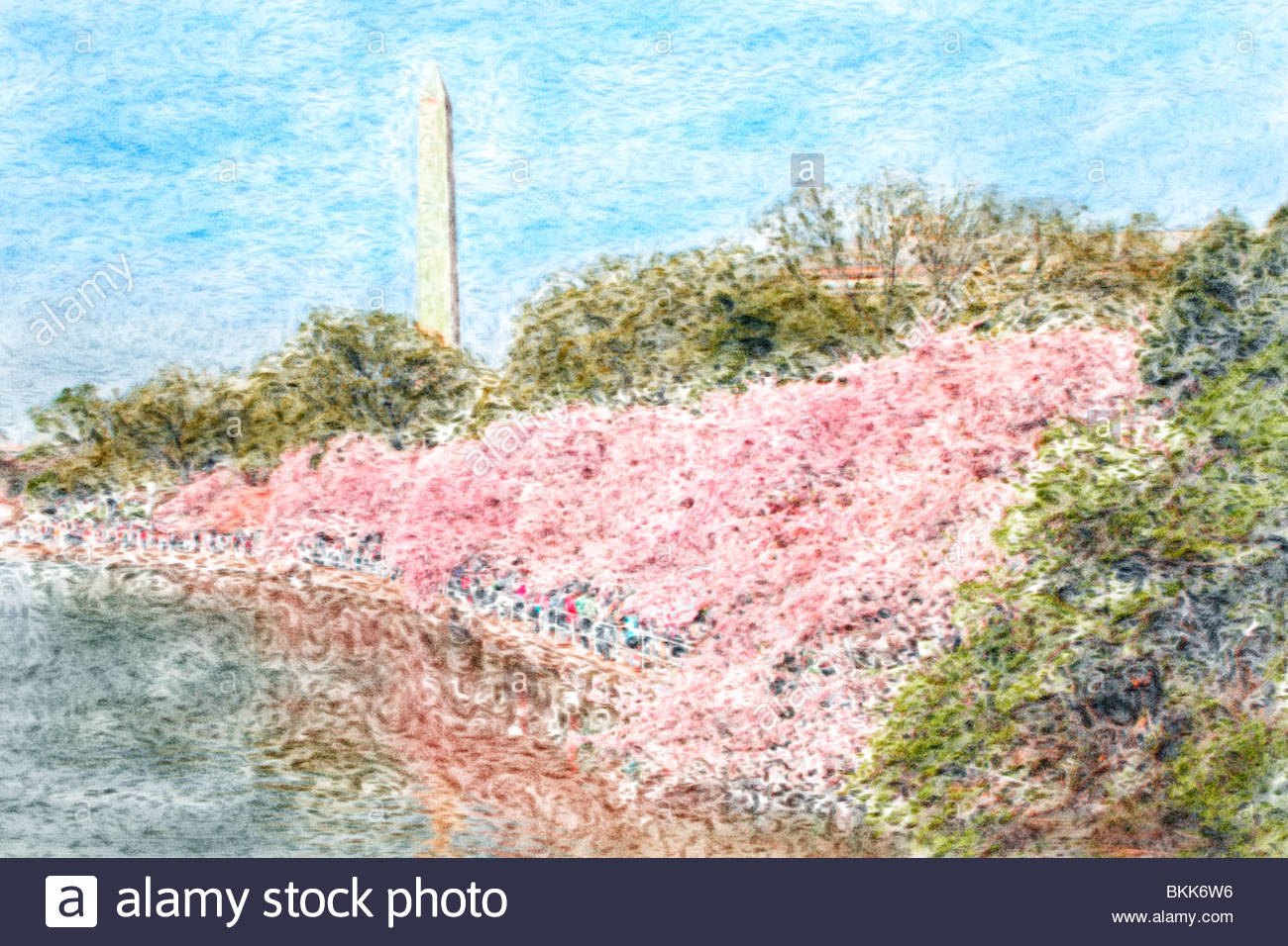 1300x956 Watercolor Of Cherry Blossoms And Washington Monument - Washington Monument Painting