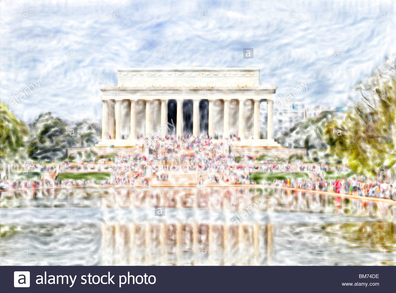 1300x961 Watercolor Painting Of Lincoln Memorial In Washington, Dc, Usa - Washington Monument Painting