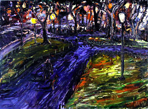 300x221 Original Oil Painting Arthur Robins Dark Corner Washington Square - Washington Square Park Painting