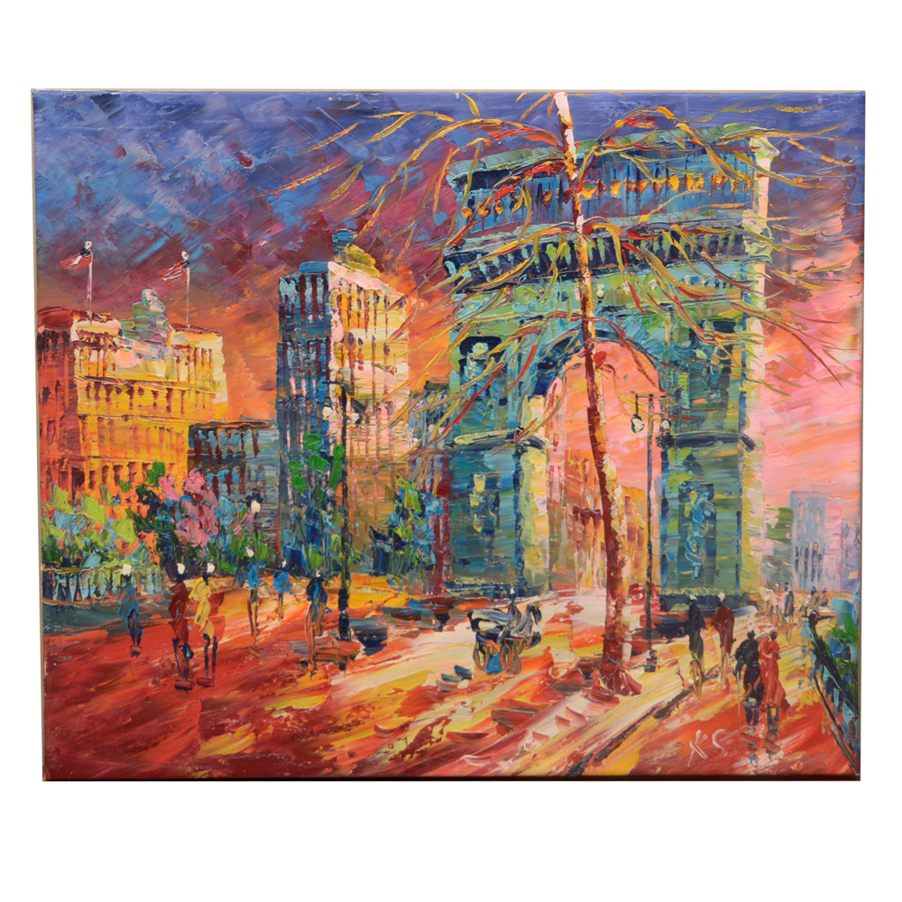 1000x1000 Original Oil Painting Of Washington Square Park Ebth - Washington Square Park Painting