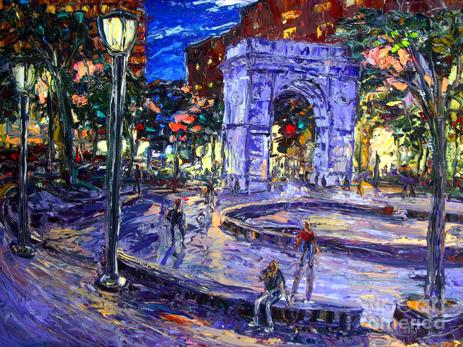 900x676 Sunday Night In Washington Square Park Painting By Arthur Robins - Washington Square Park Painting